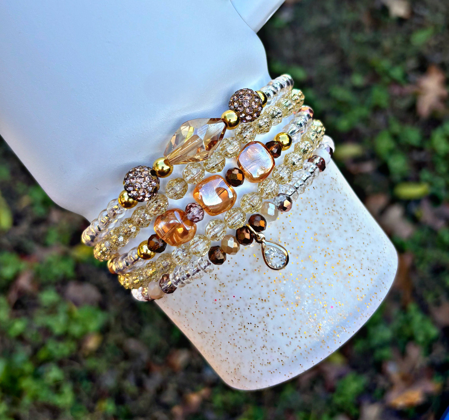 Transparent Gold Glitter Silicone Boot. Stanley Cup Accessories