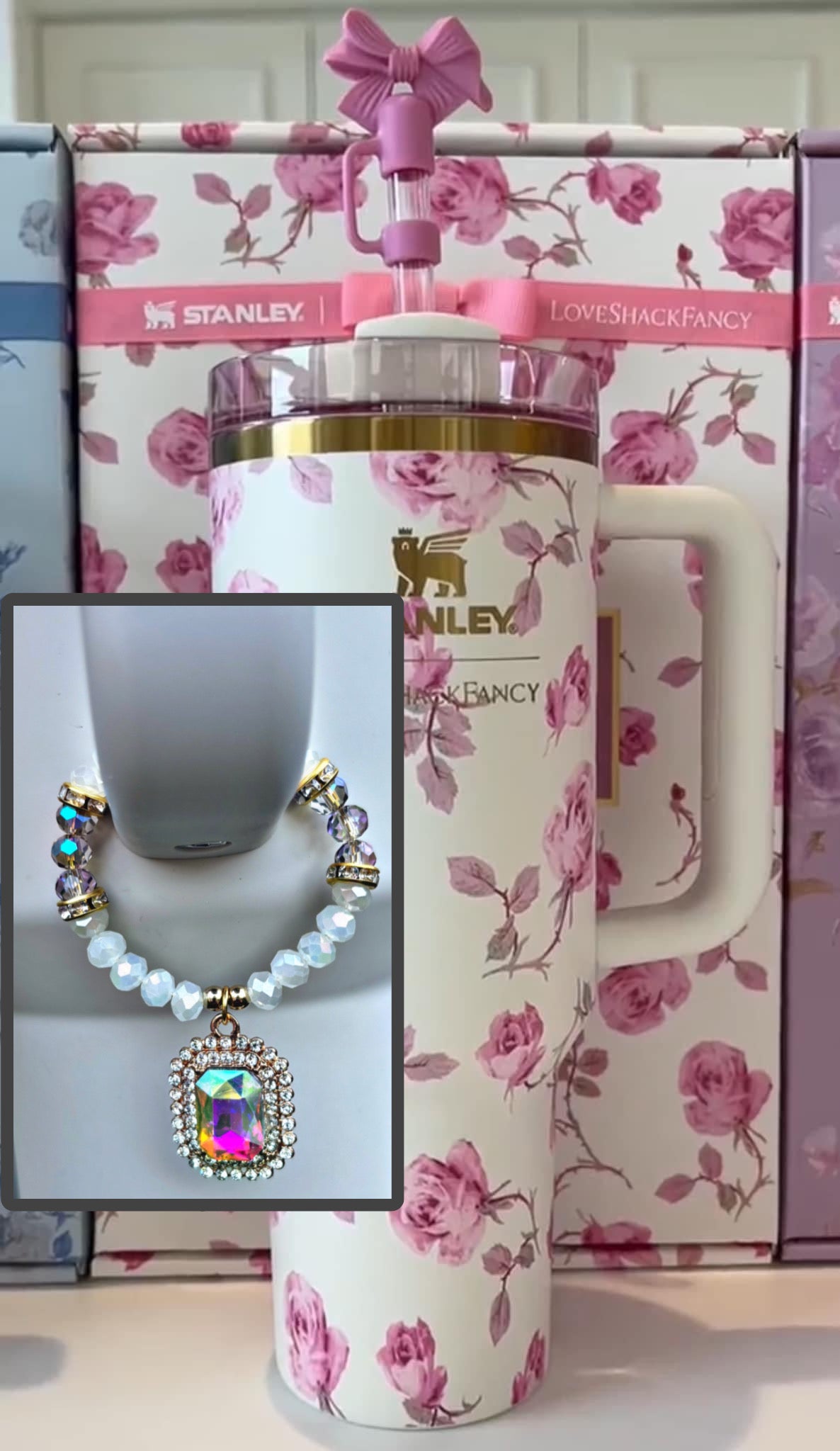 Breloque pour poignée de tasse en ruban fantaisie LoveShack Rosa Accessoires pour la coupe Stanley