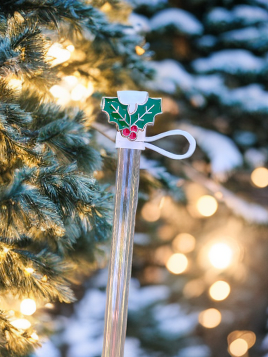 Mistletoe Deluxe Metal Straw Topper Gold