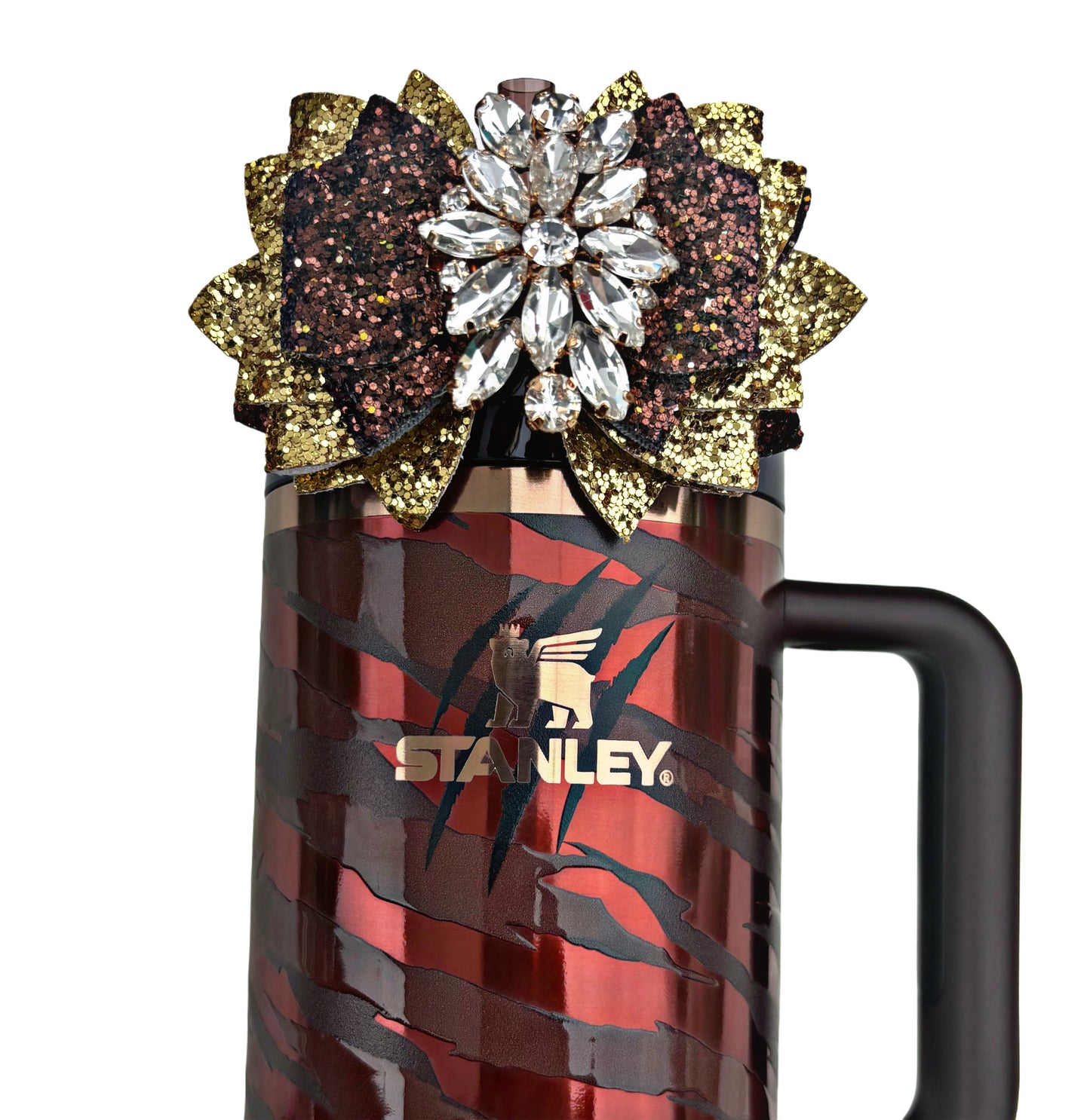 Topper paille avec nœud en chocolat et or