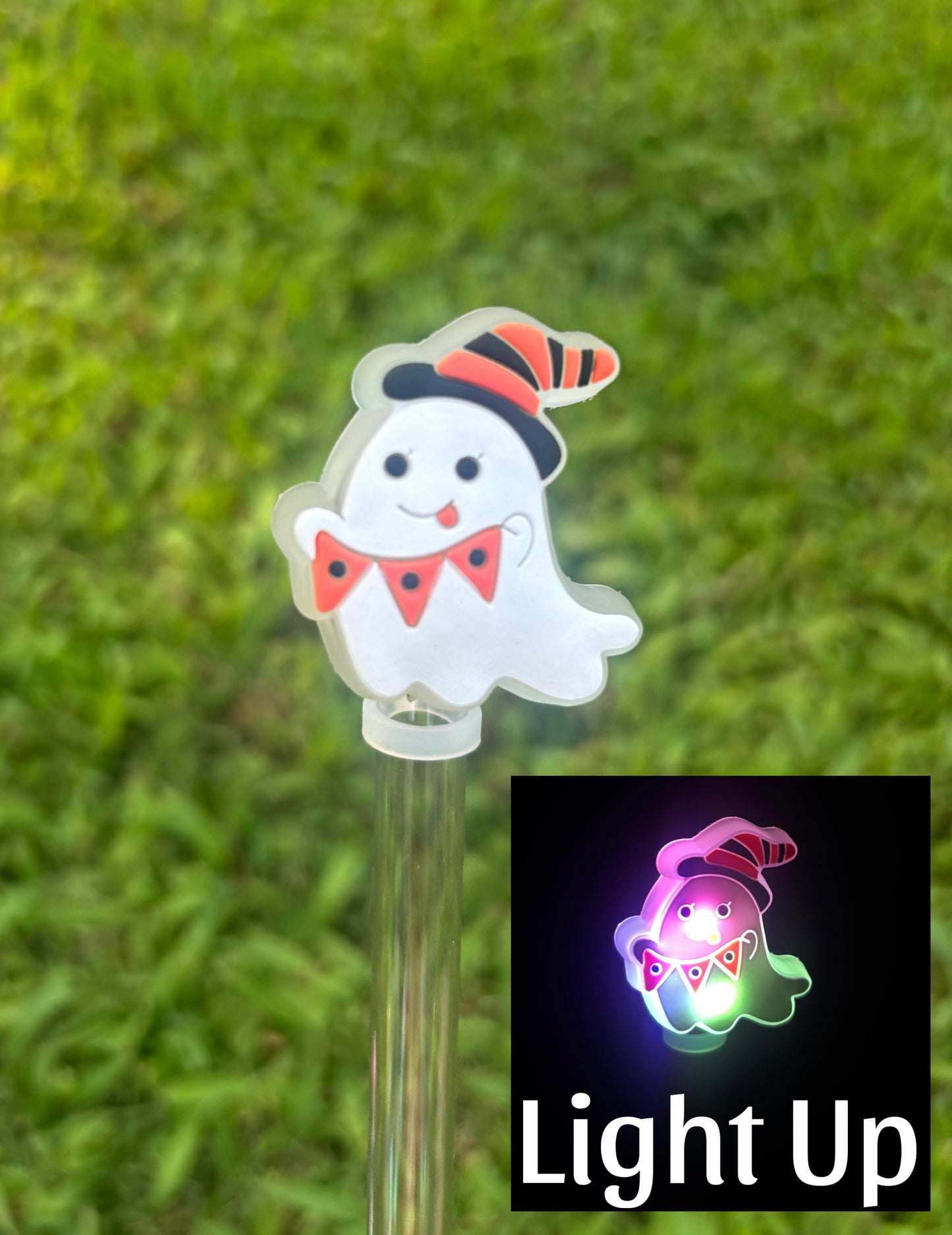 Push Button Light Up Little Boo Silicone Straw Topper