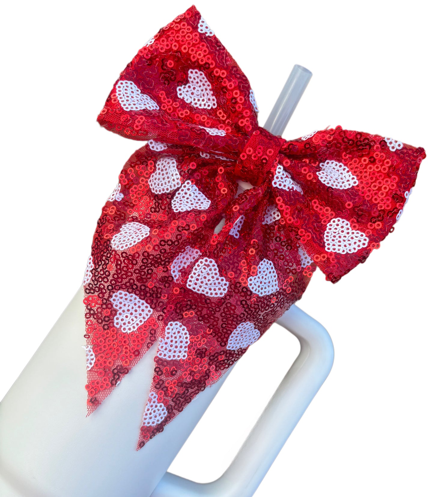 Ruby Hearts Big Bow Straw Topper
