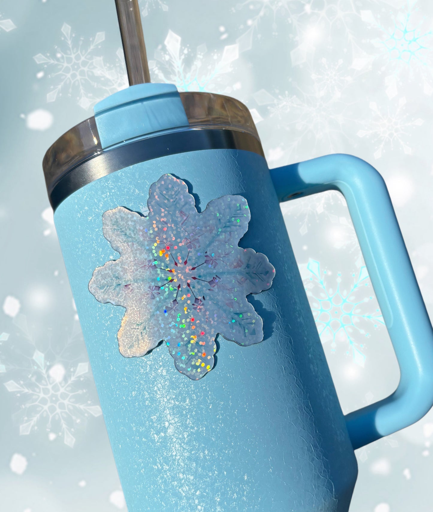 Aimant pour gobelet en forme de flocon de neige bleu poudre