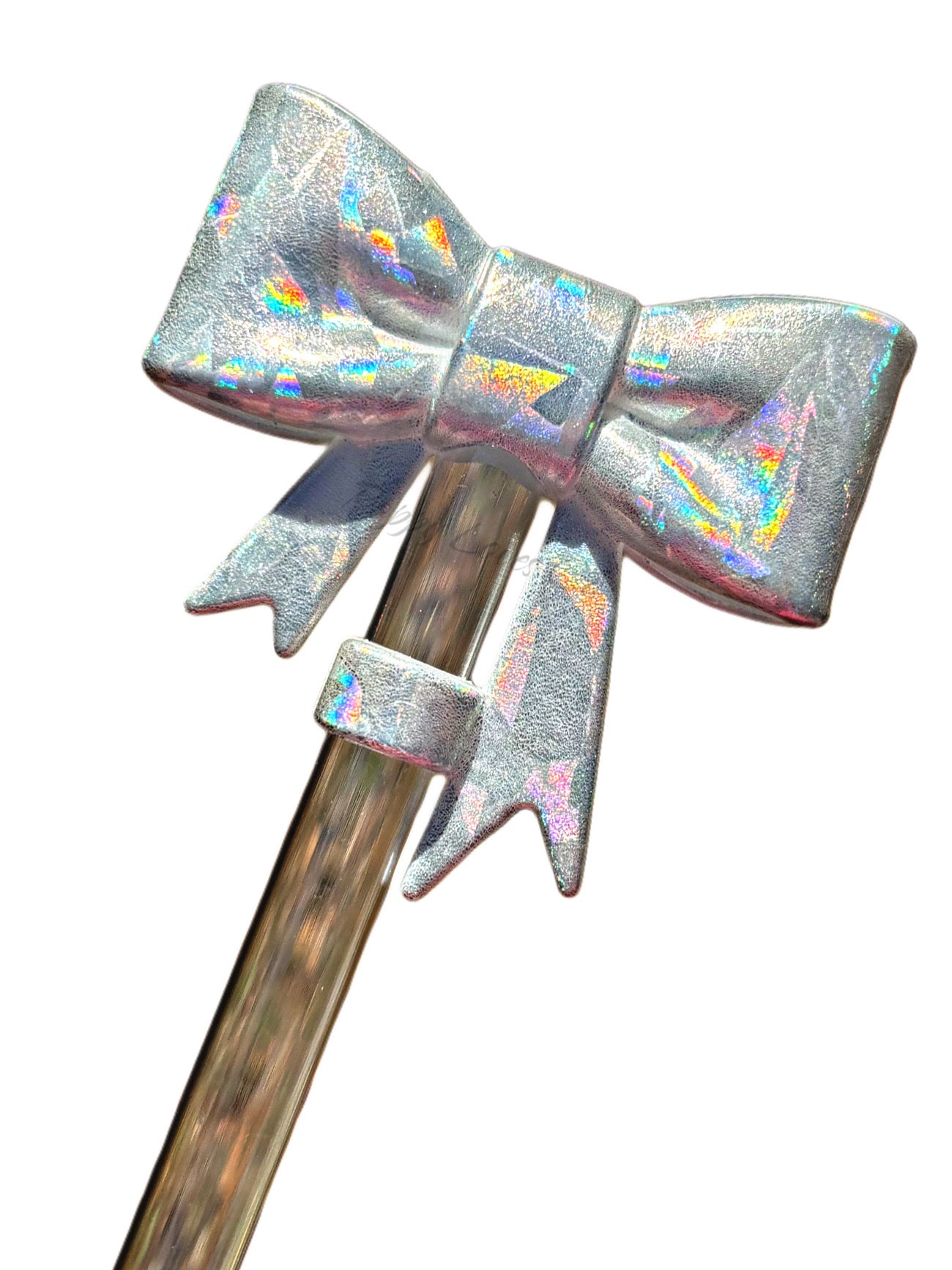 Holographic Diamond Big Bow Silicone Straw Topper