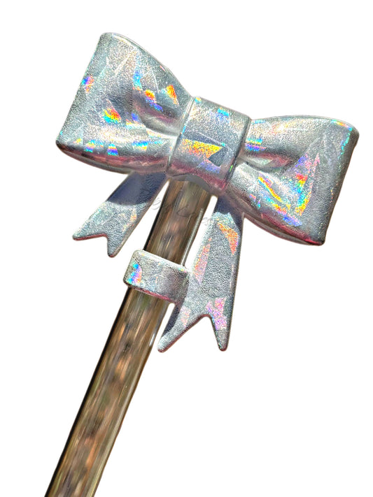 Holographic Diamond Big Bow Silicone Straw Topper