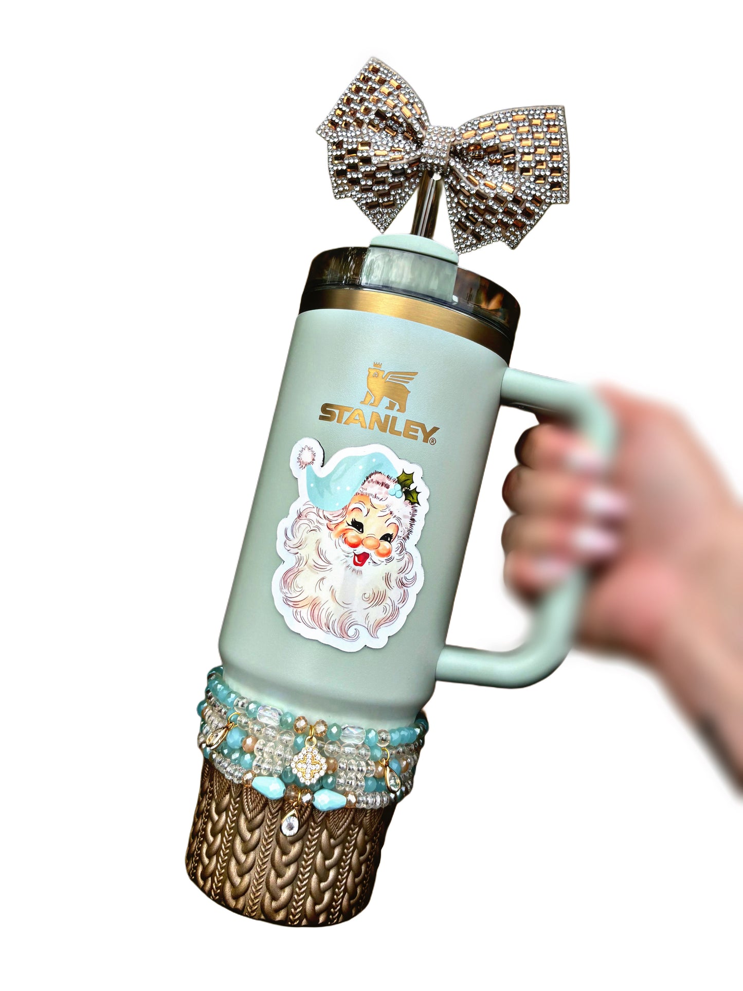 Aimant pour gobelet Père Noël avec chapeau bleu