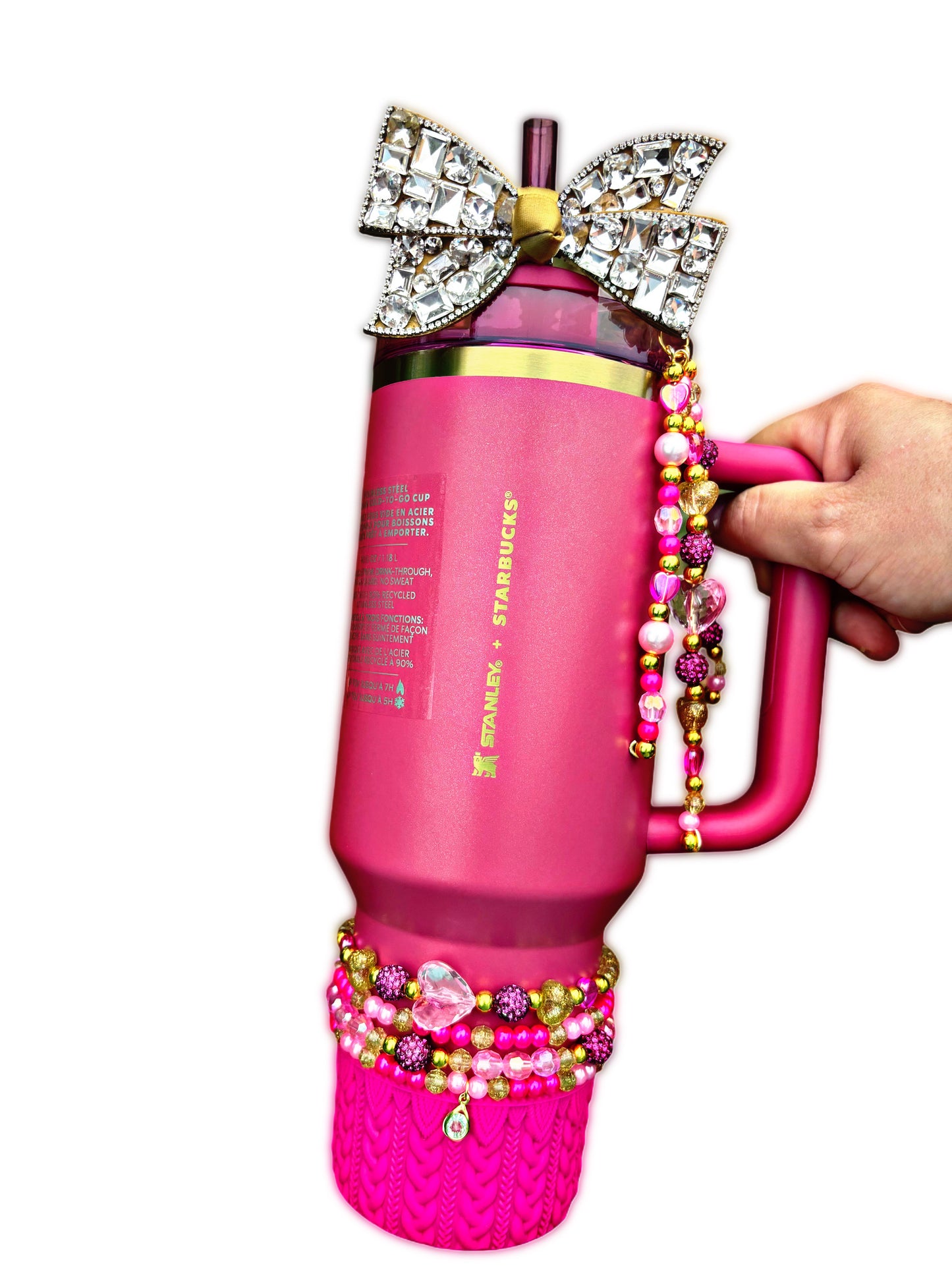 Lux Champagne Diamond Bow Straw Topper