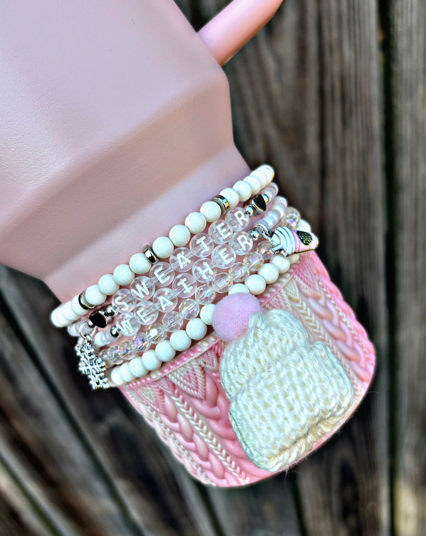 Knit Beanie Sweater Weather Cup Bracelet. One single bracelet.