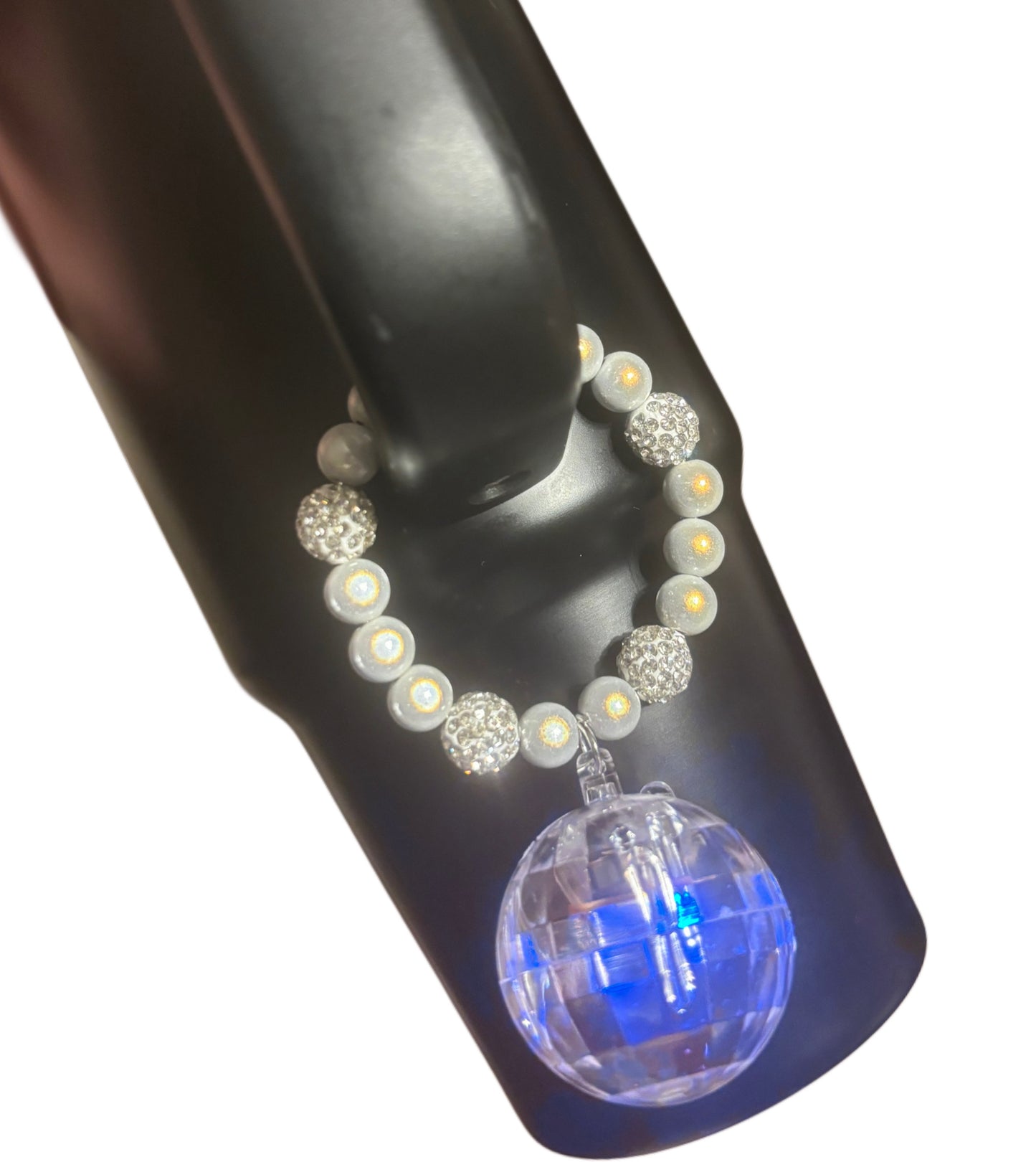 Charm de poignée de boule disco lumineuse avec perles holographiques