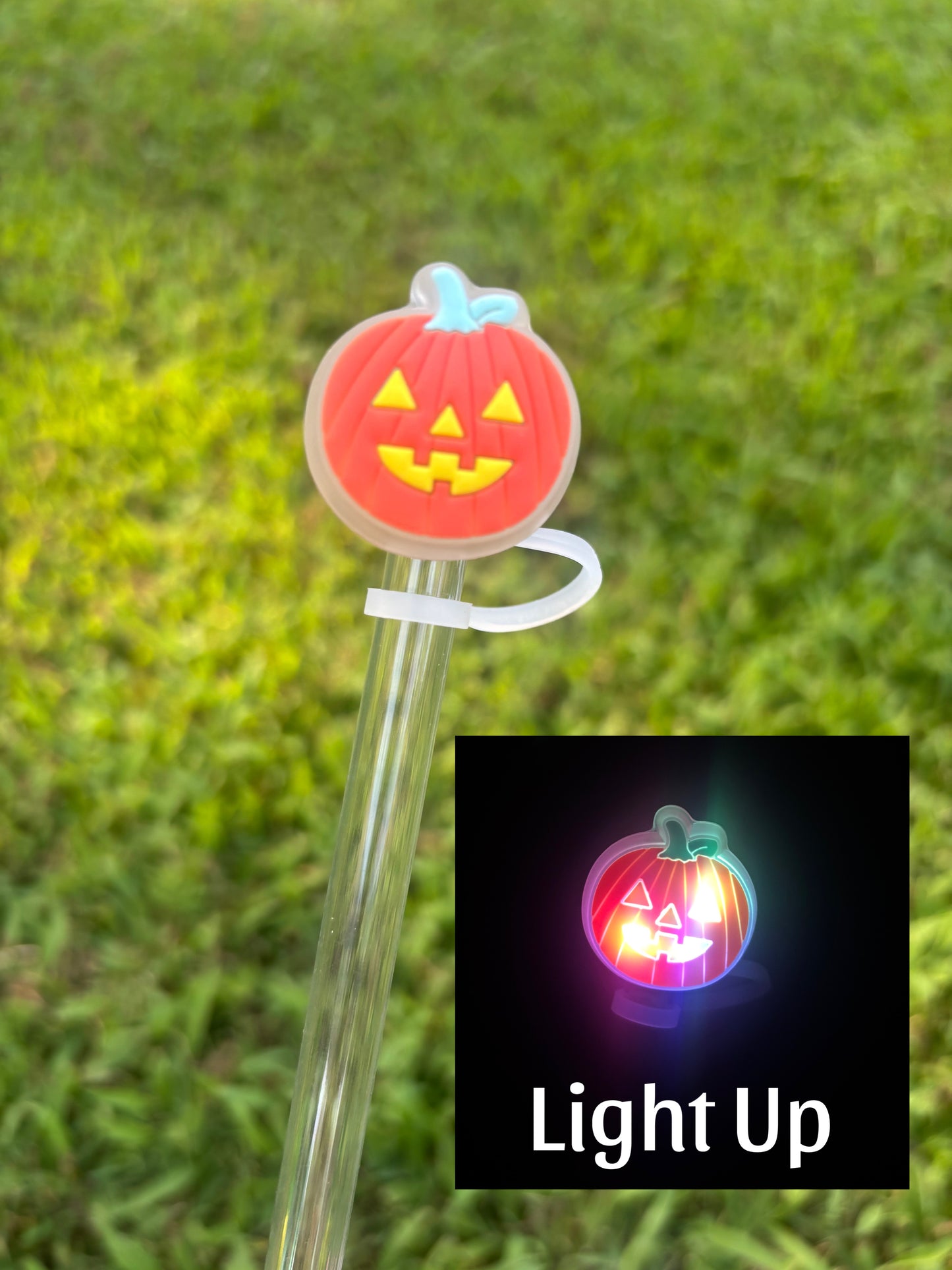 Push Button Light Up Jack-o’-lantern Silicone Straw Topper