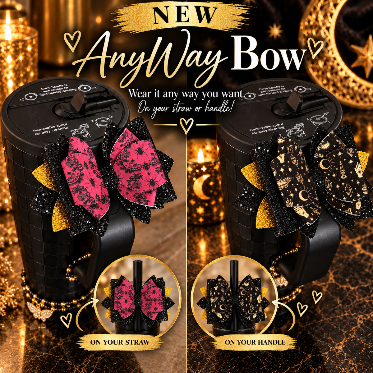 Black Magic Anyway Bow (use on straw or handle)