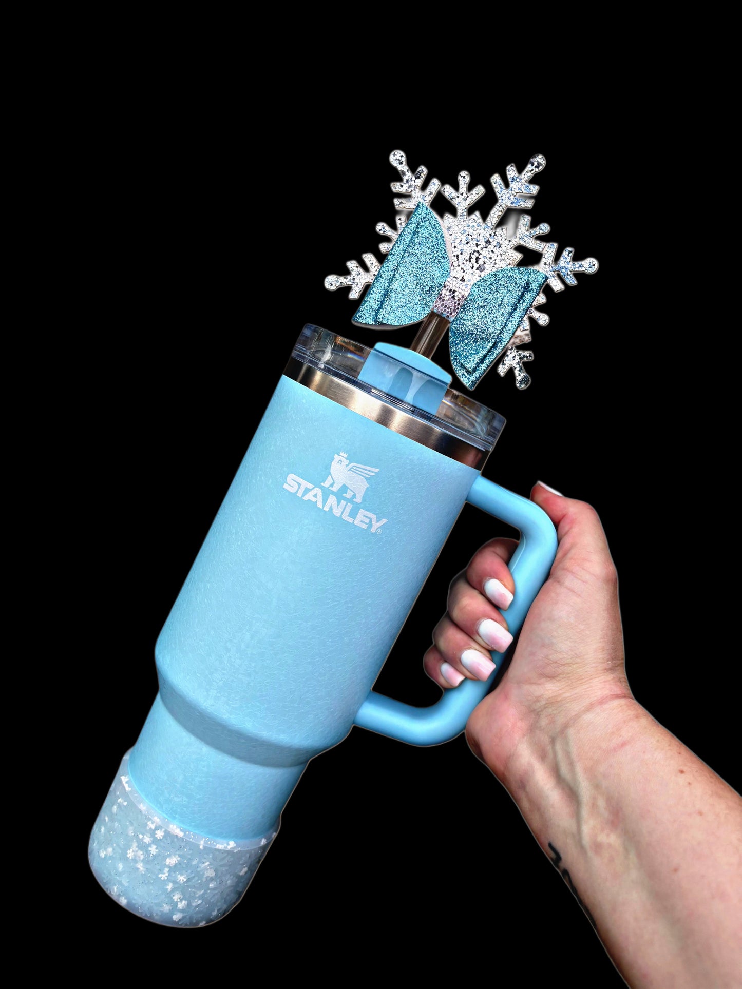 Powder Blue Snowflake Bow Straw Topper