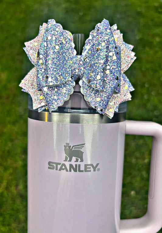 Aster Glitter Bow Straw Topper Bow