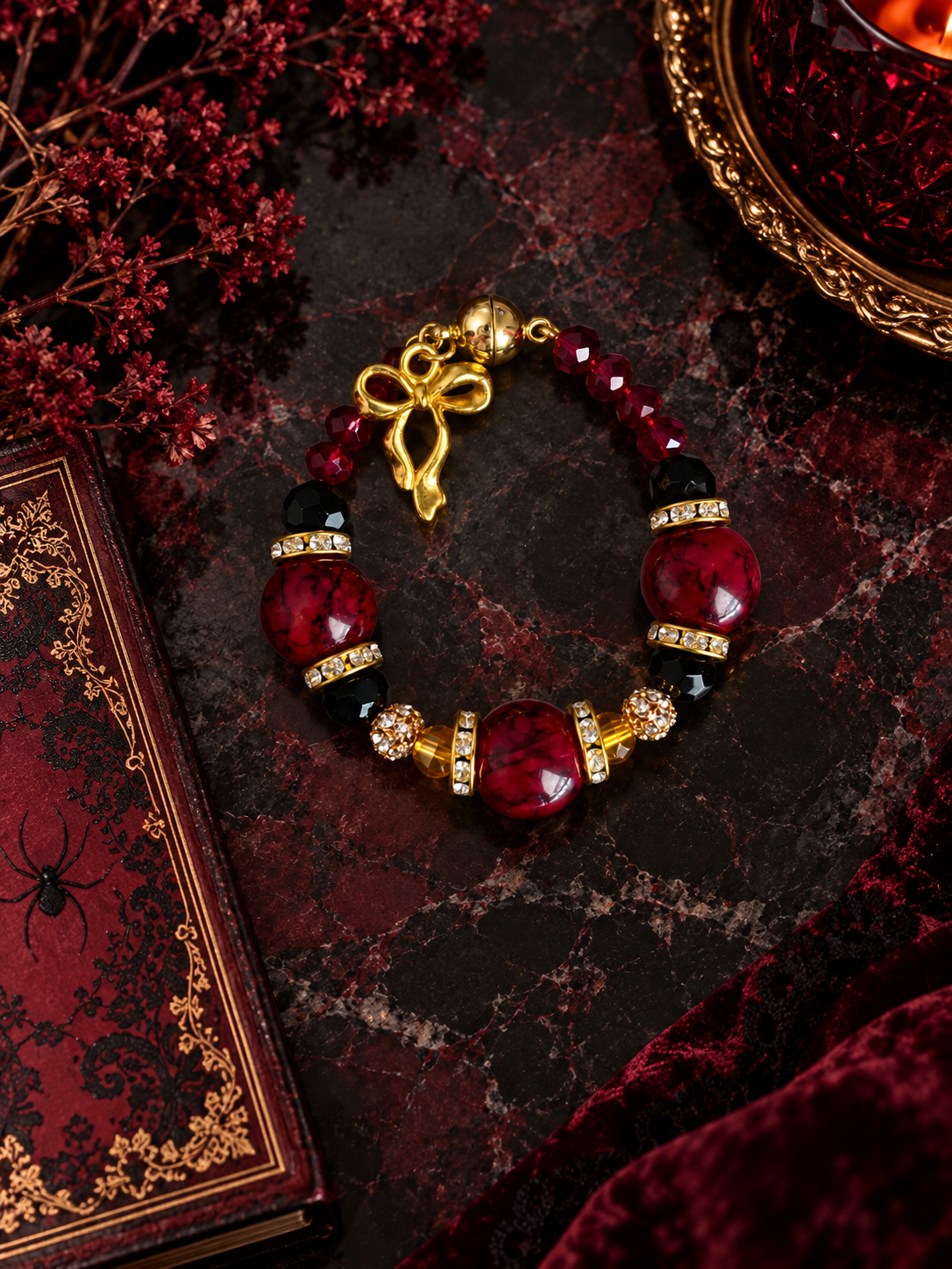 Bordeaux Lace Glass Bead Magnetic Handle Charm