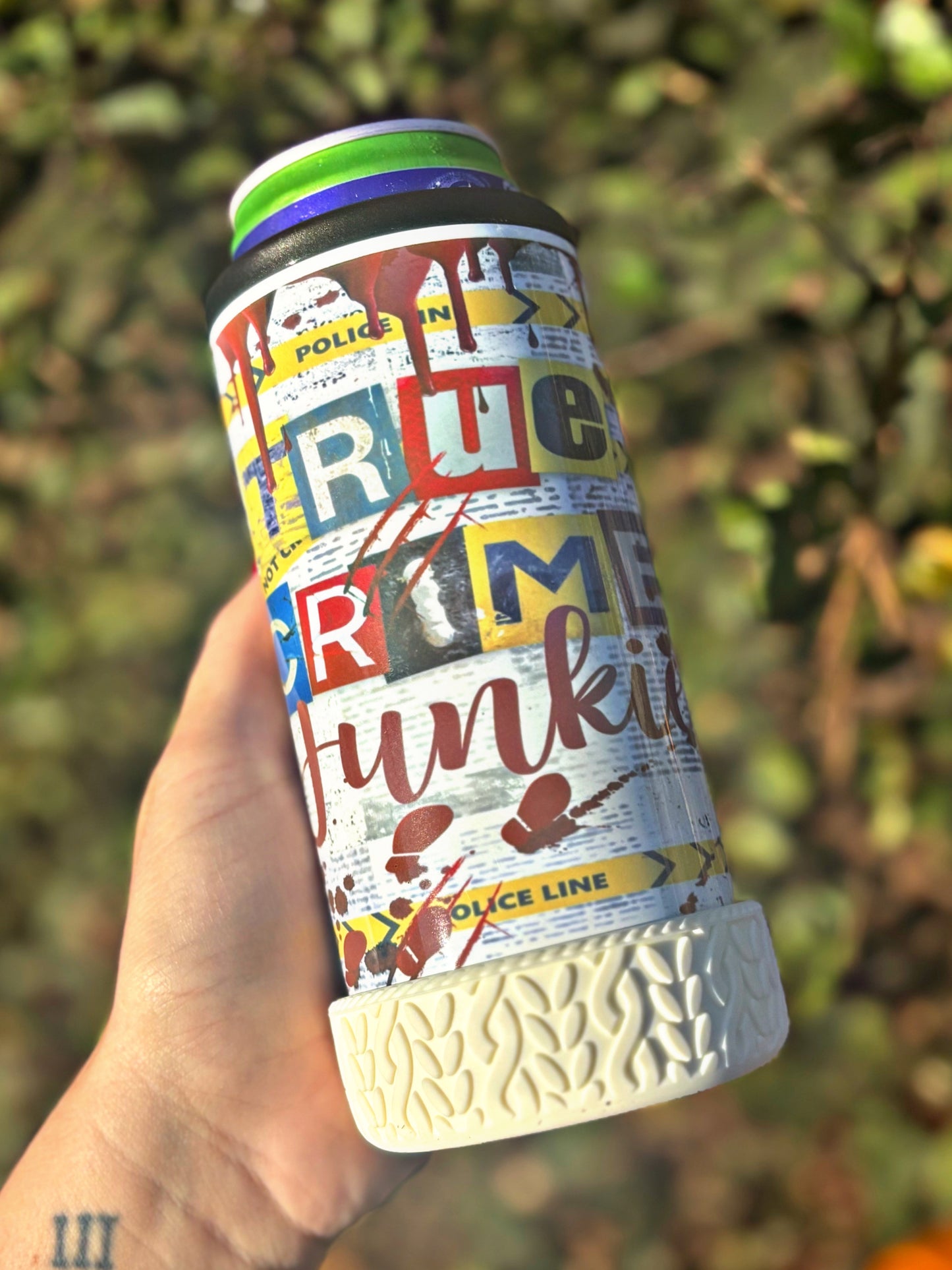 True Crime Junkie 12oz Slim Can Holder