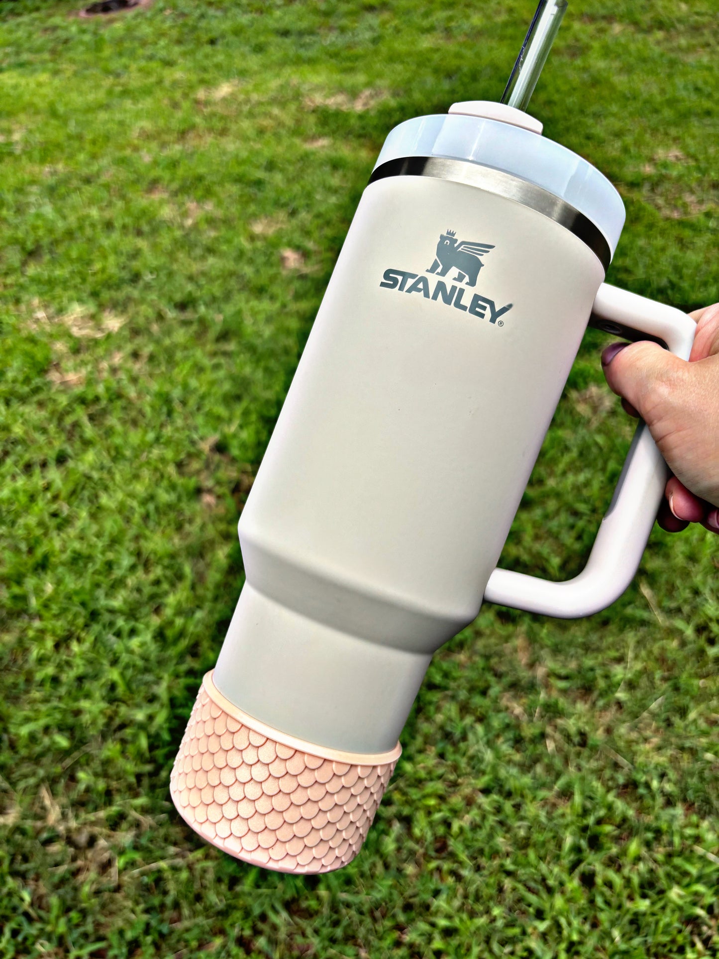 Peachy Shimmer Mermaid Scales Silicone Boot. Stanley Cup Accessories