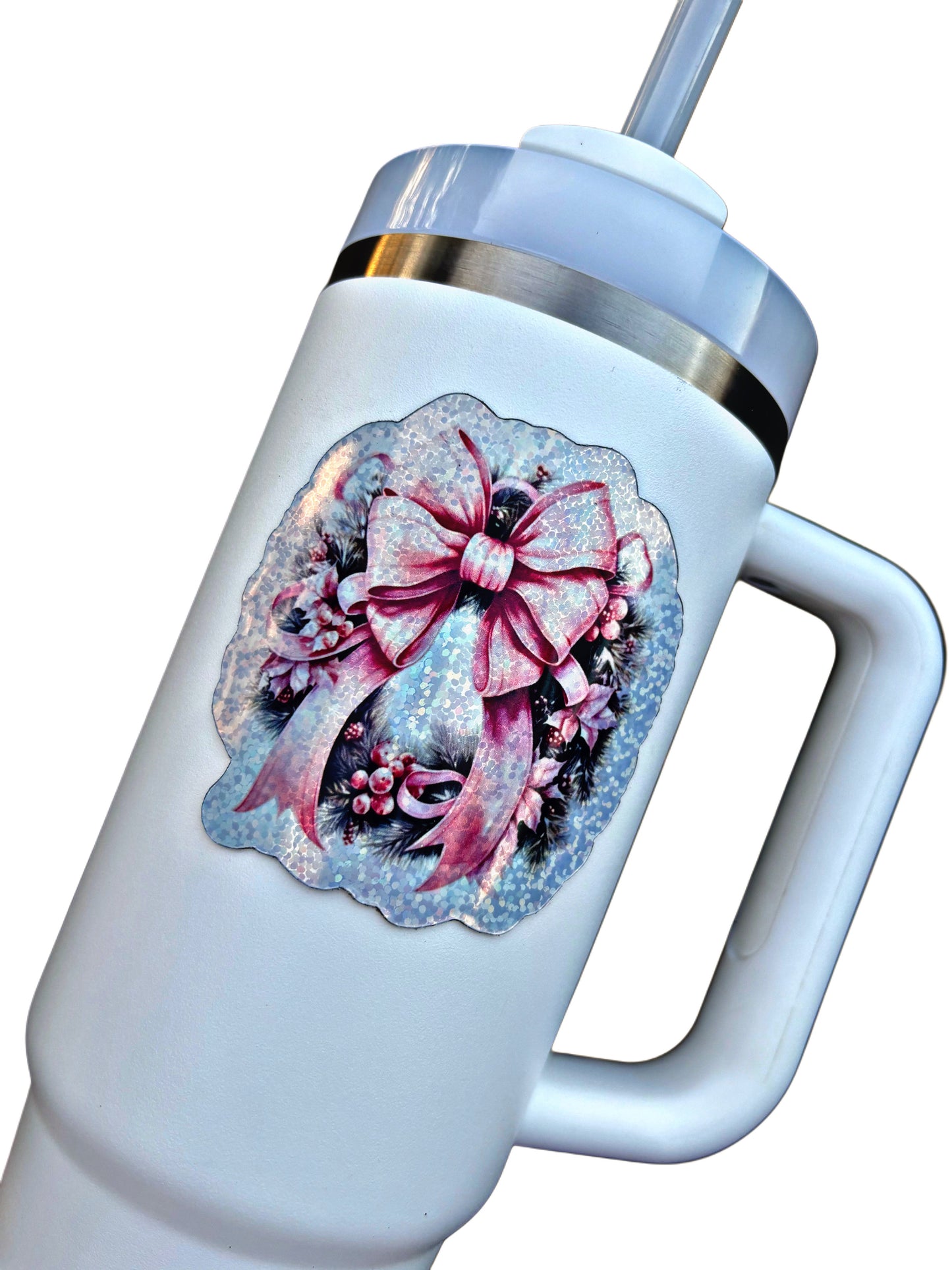 Aimant pour gobelet avec couronne de Noël rose