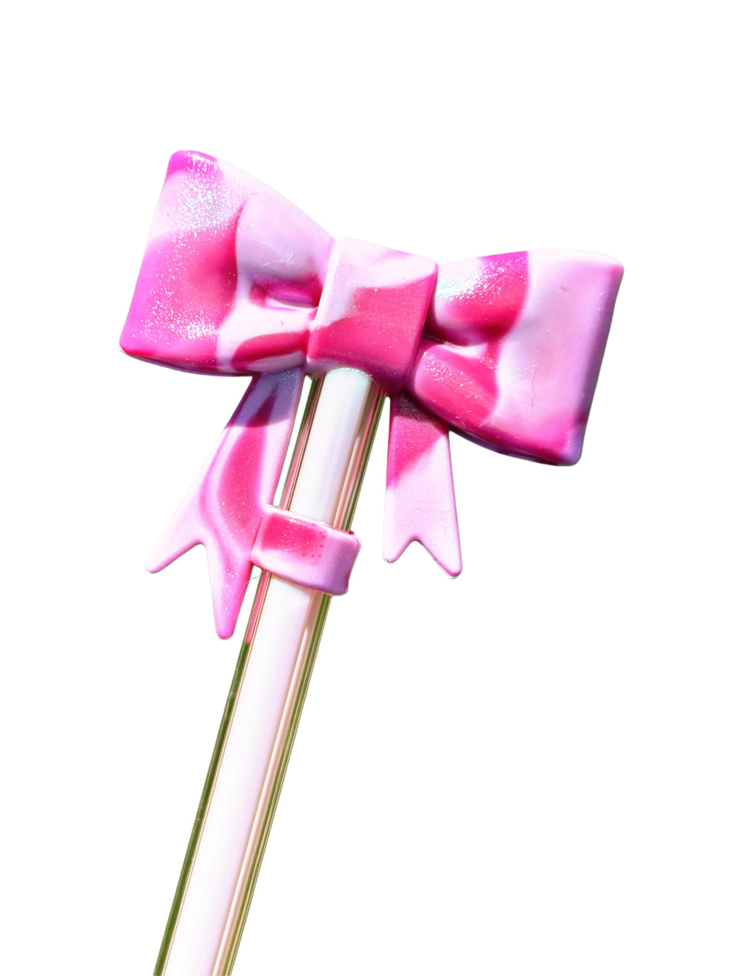 Garniture de paille en silicone à gros nœud et coupe diamant holographique