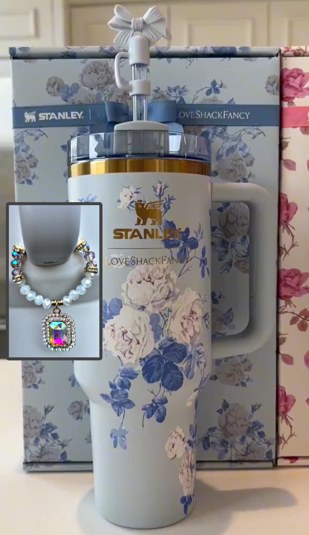 Breloque pour poignée de tasse en ruban fantaisie LoveShack Rosa Accessoires pour la coupe Stanley