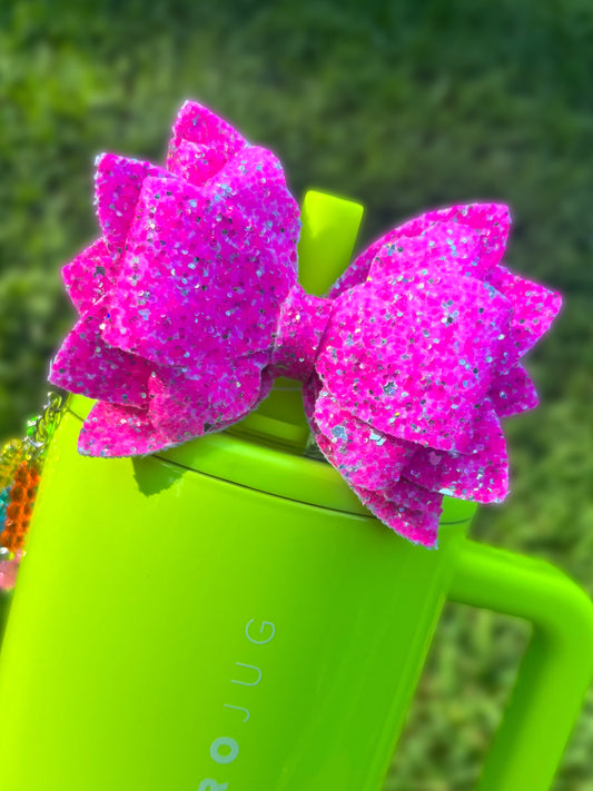 NEW Neon Pink Glitter Bow (works with 10mm straw & Protour/HJ spouts)