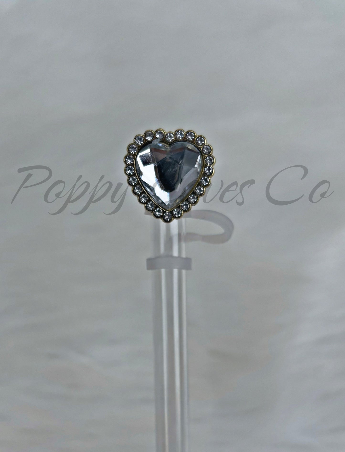 Embout de paille en métal de luxe en forme de cœur en diamant doré