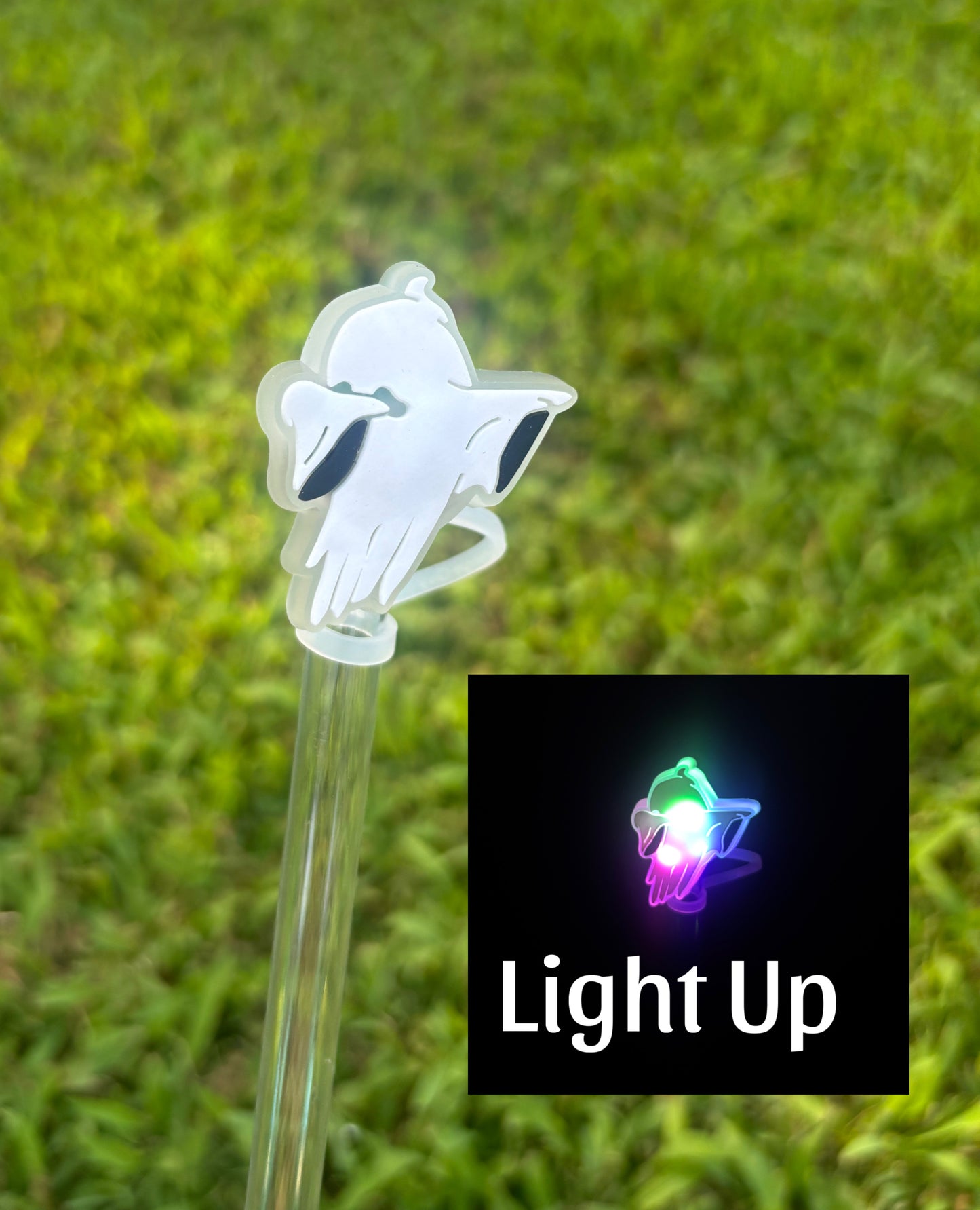Push Button Light Up Ghost Dab Silicone Straw Topper