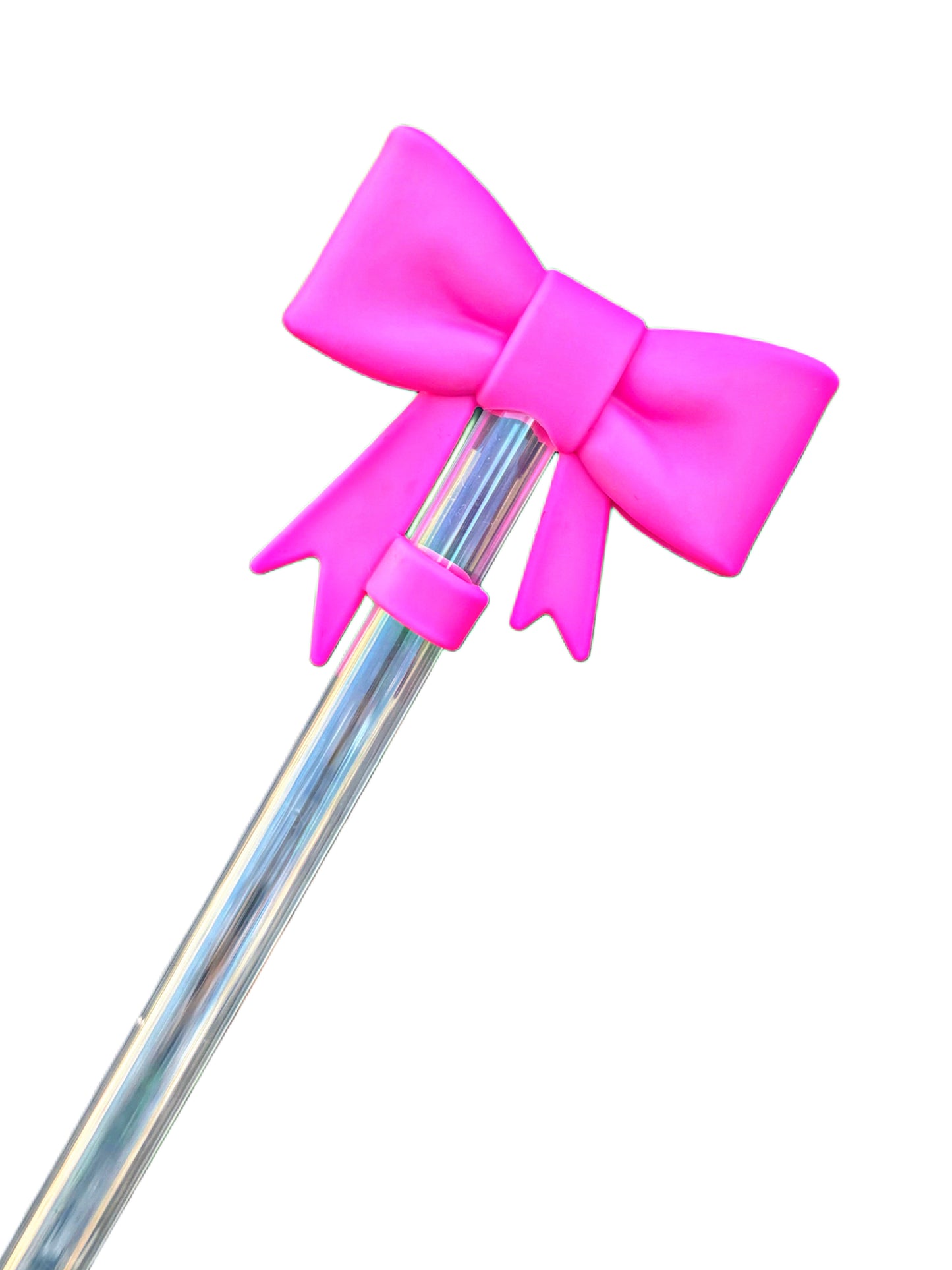 Embout de paille en silicone avec gros nœud flamant rose vif