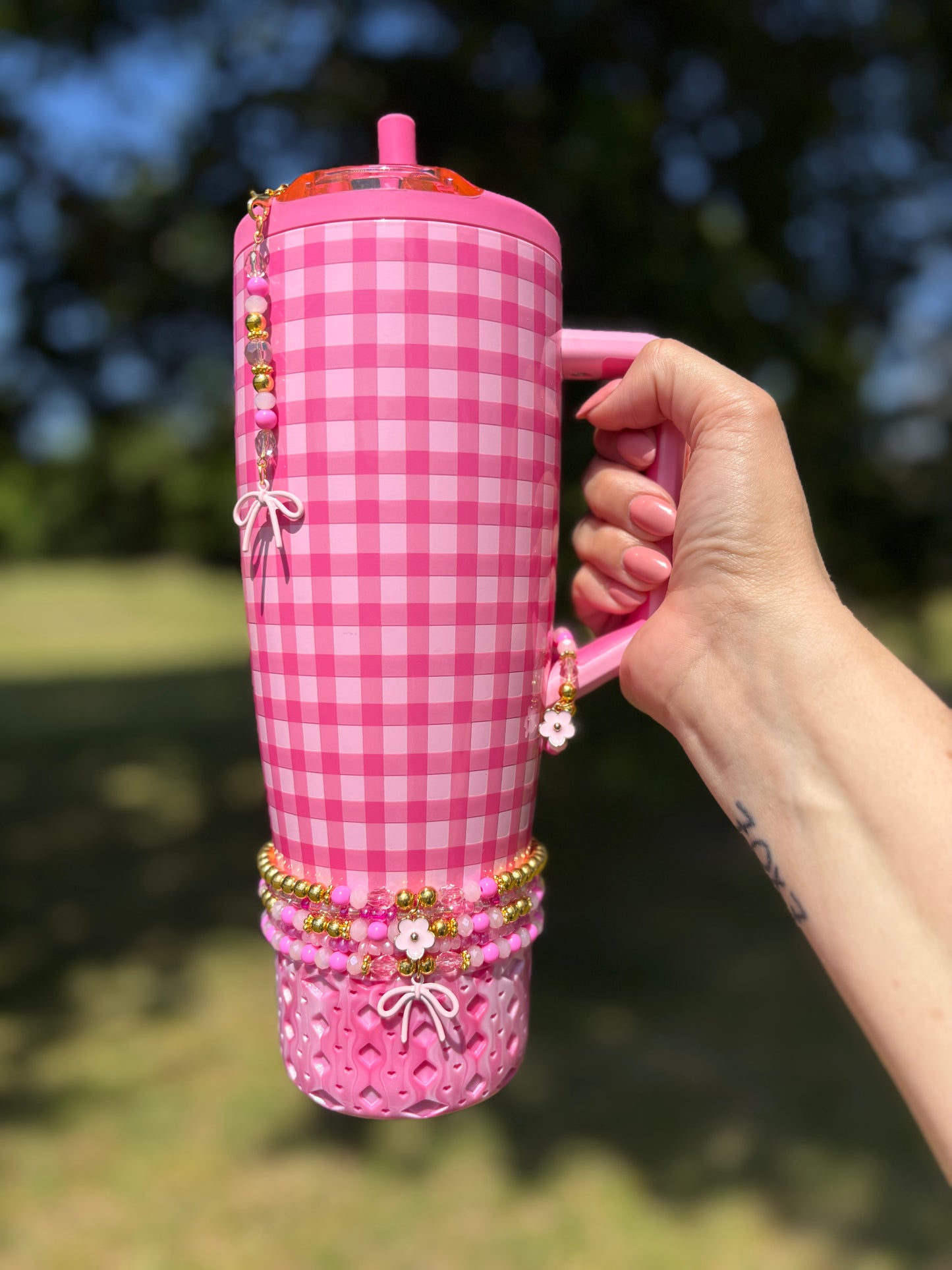 Pink Gingham Dangle Charm