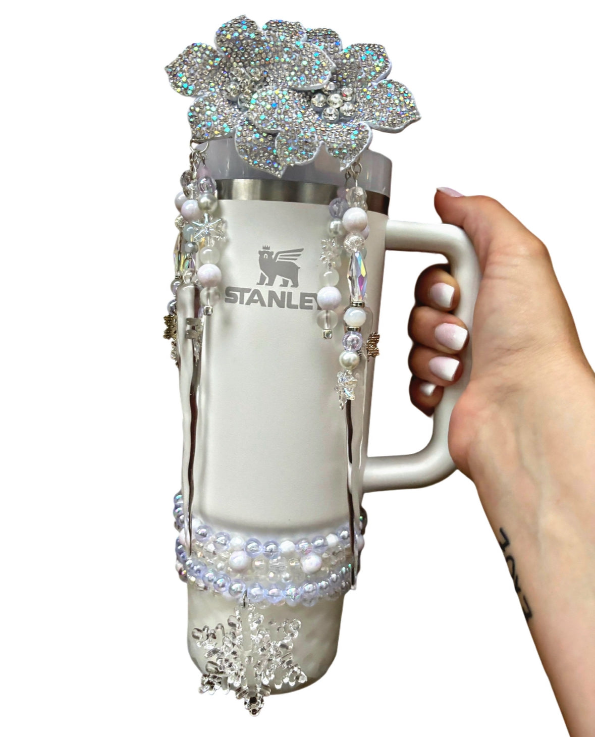 Topper de paille avec nœud à paillettes White Frost