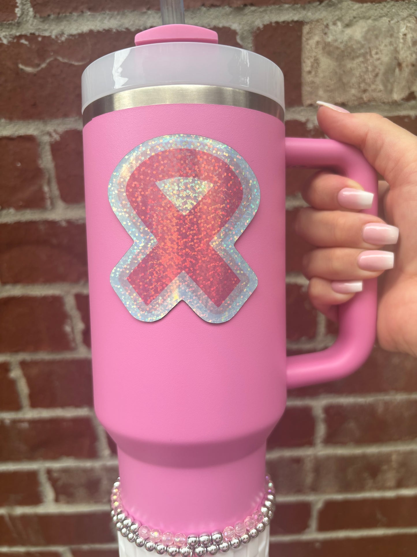 Aimant pour gobelet avec ruban rose contre le cancer du sein