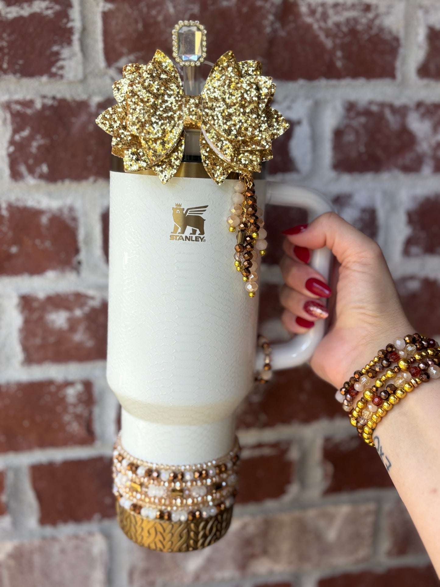 Gold Luxe Glitter Bow 10mm Straw