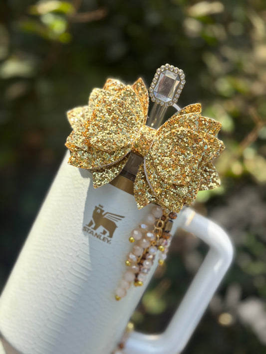 Gold Luxe Glitter Bow 10mm Straw
