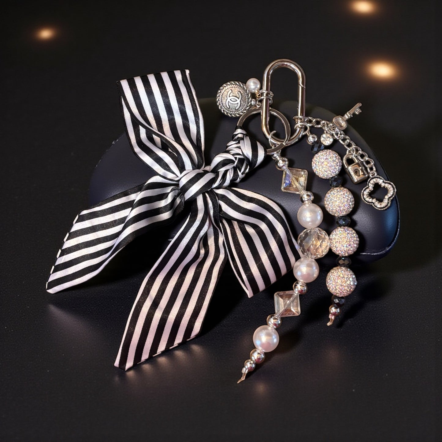 CC Stripes Clip Charm~Authentic Vintage Chanel Button