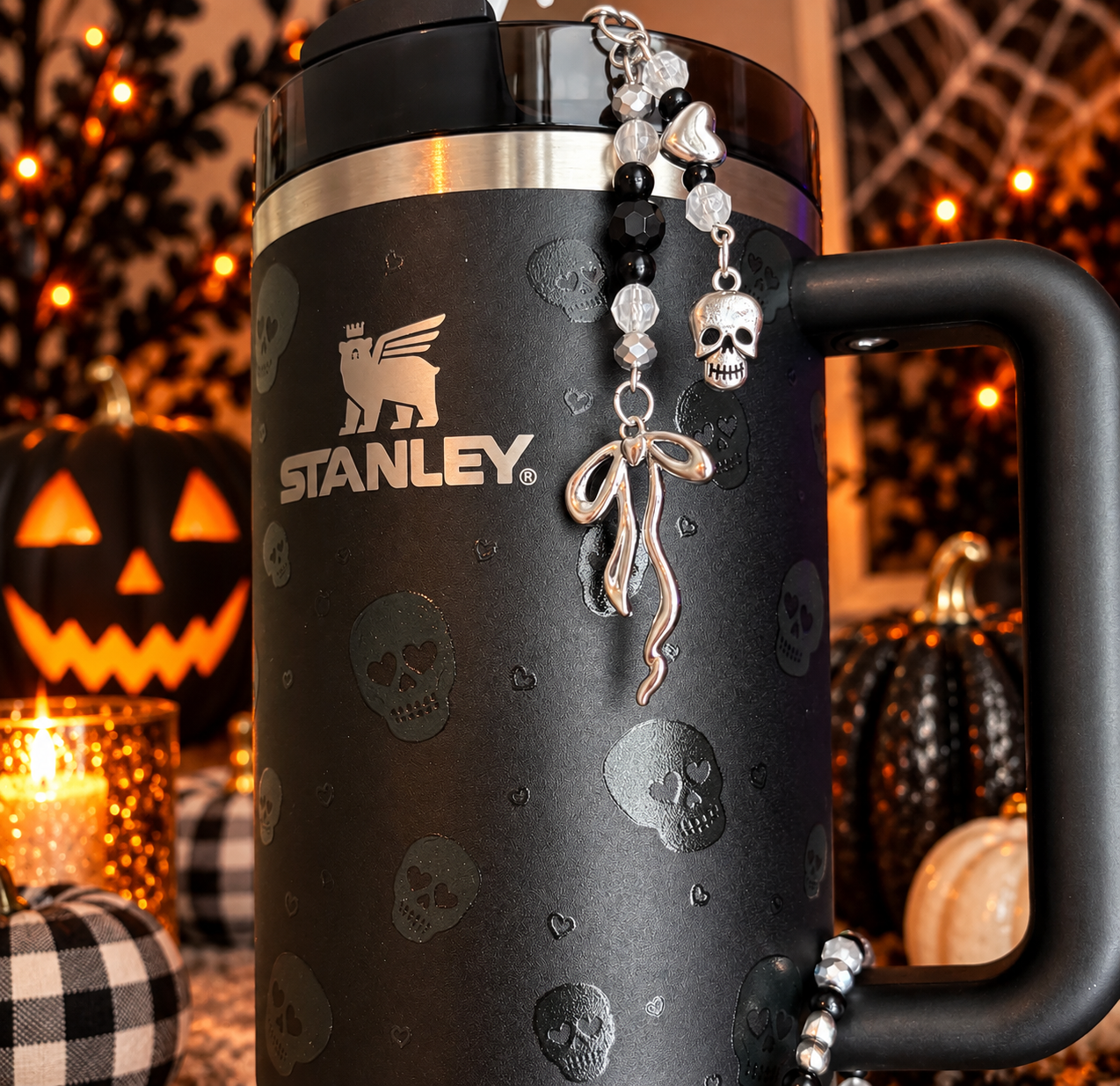Sweetheart Skulls Dangle Charm~Translucent Beads Glow in the Dark