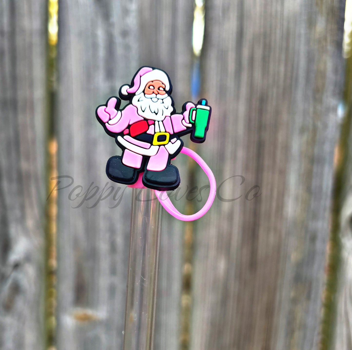 Pink Santa Straw Topper