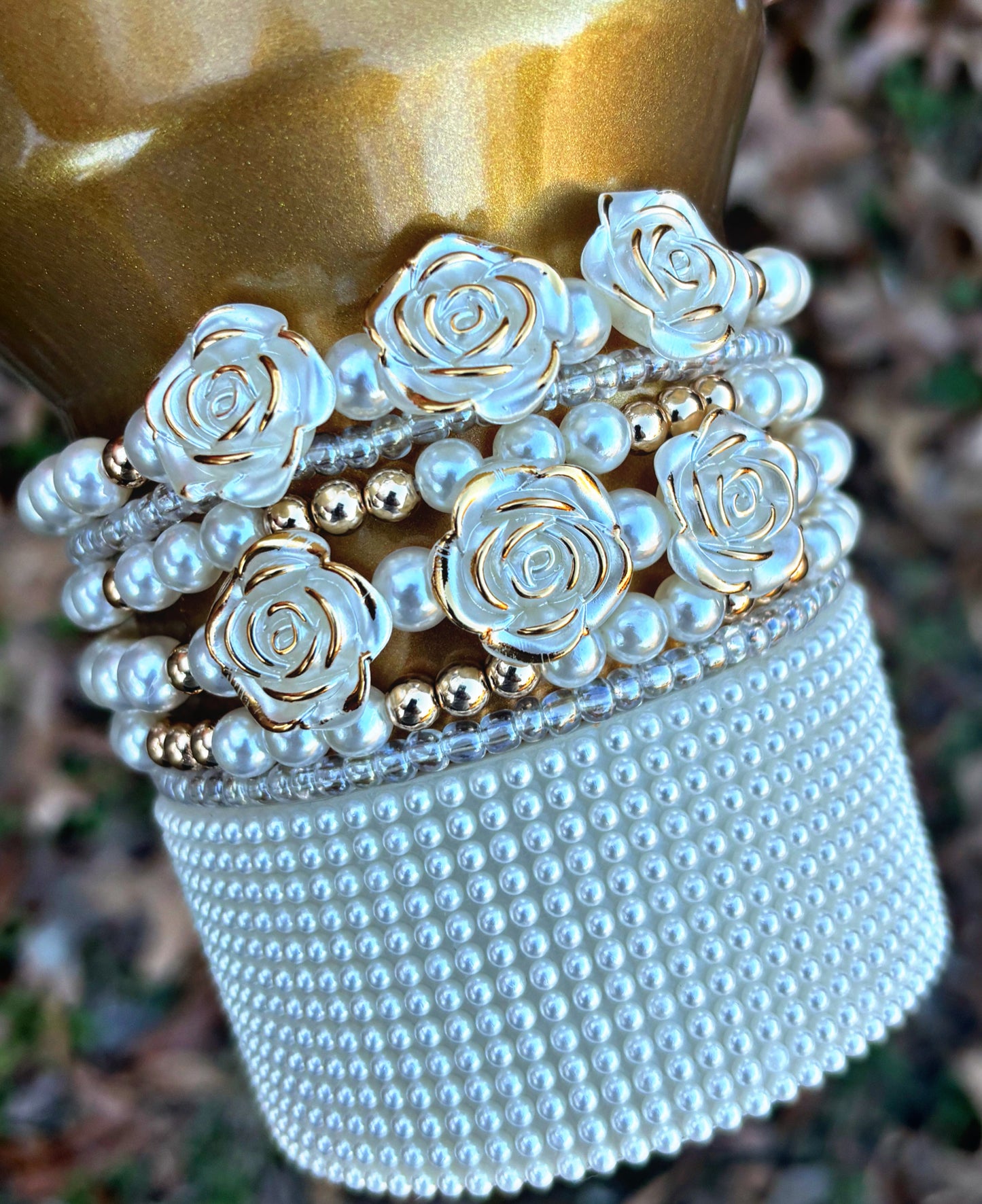 Full Bloom Cup Bracelets Pearl & Gold