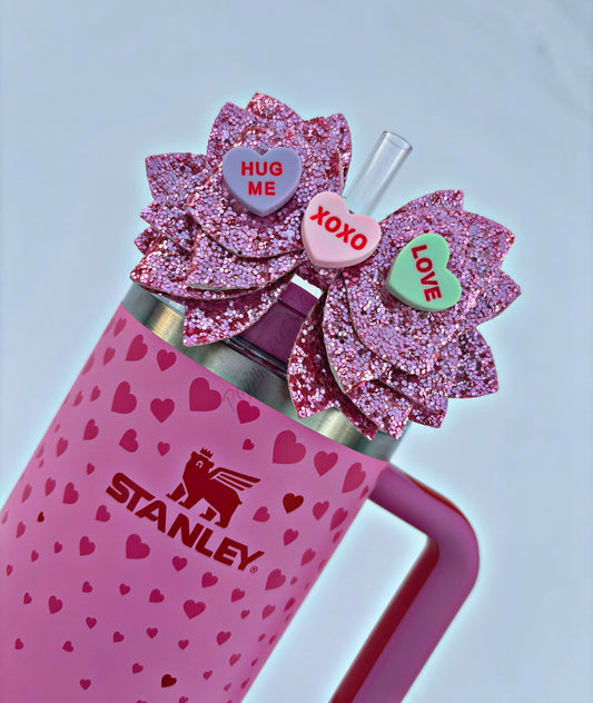 Conversation Hearts Bow Straw Topper {Candy Colors May Vary}