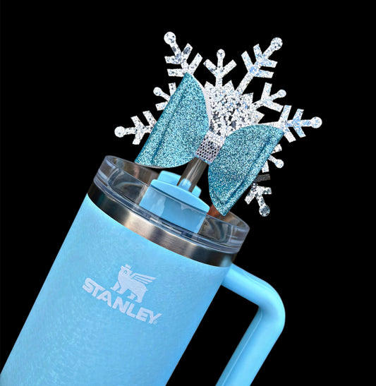 Powder Blue Snowflake Bow Straw Topper