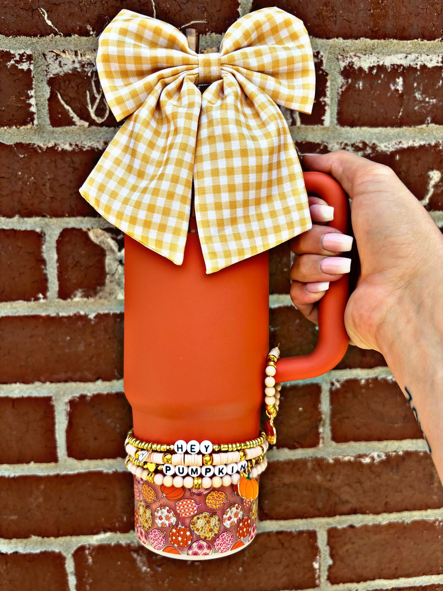 Pumpkin Spice Checkered Bow Straw Topper