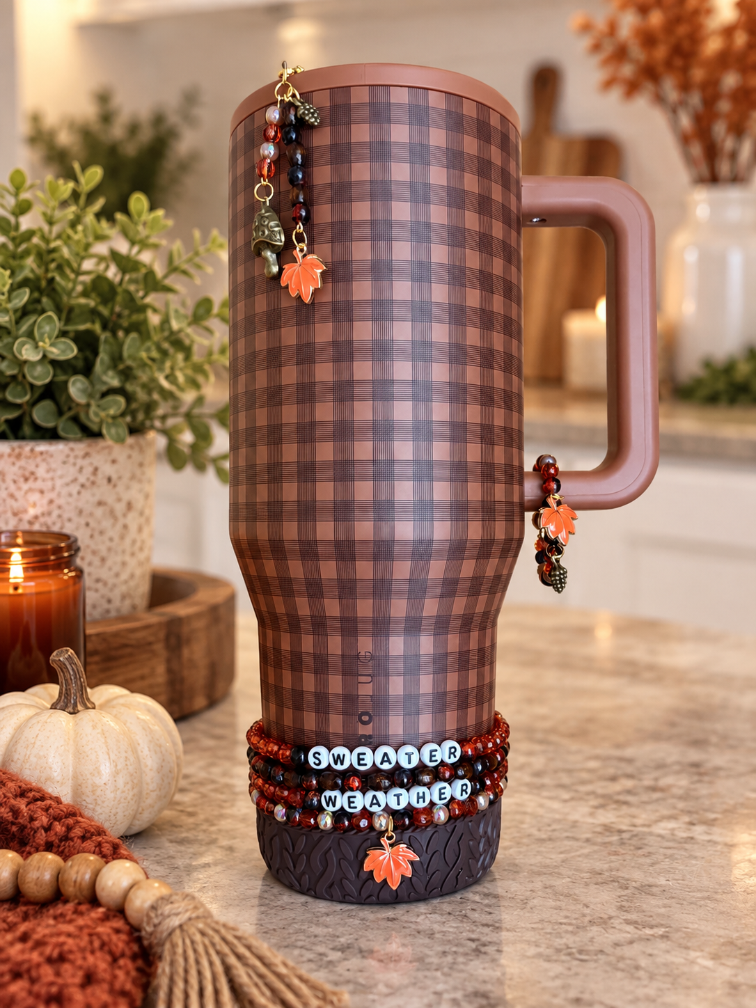 Rust Plaid Handle Charm