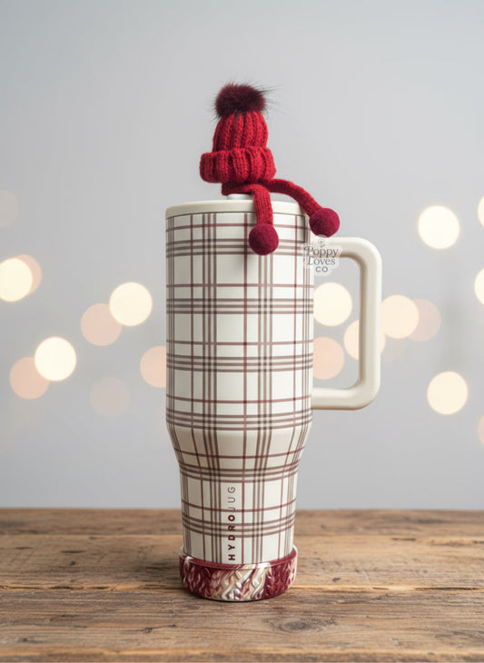 Red Scarf and Hat Straw Topper. For Display Use.