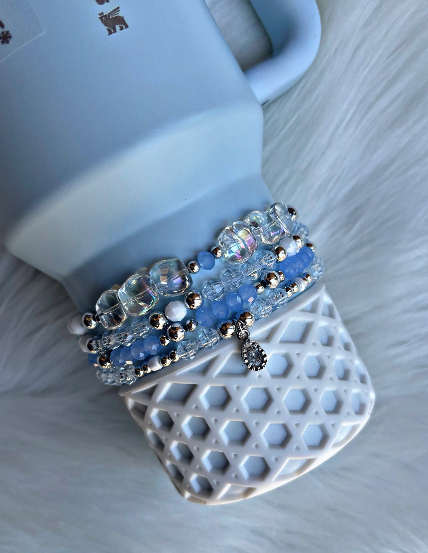 Glacier Blue Cup Bracelets. Choose with or without snowflakes.