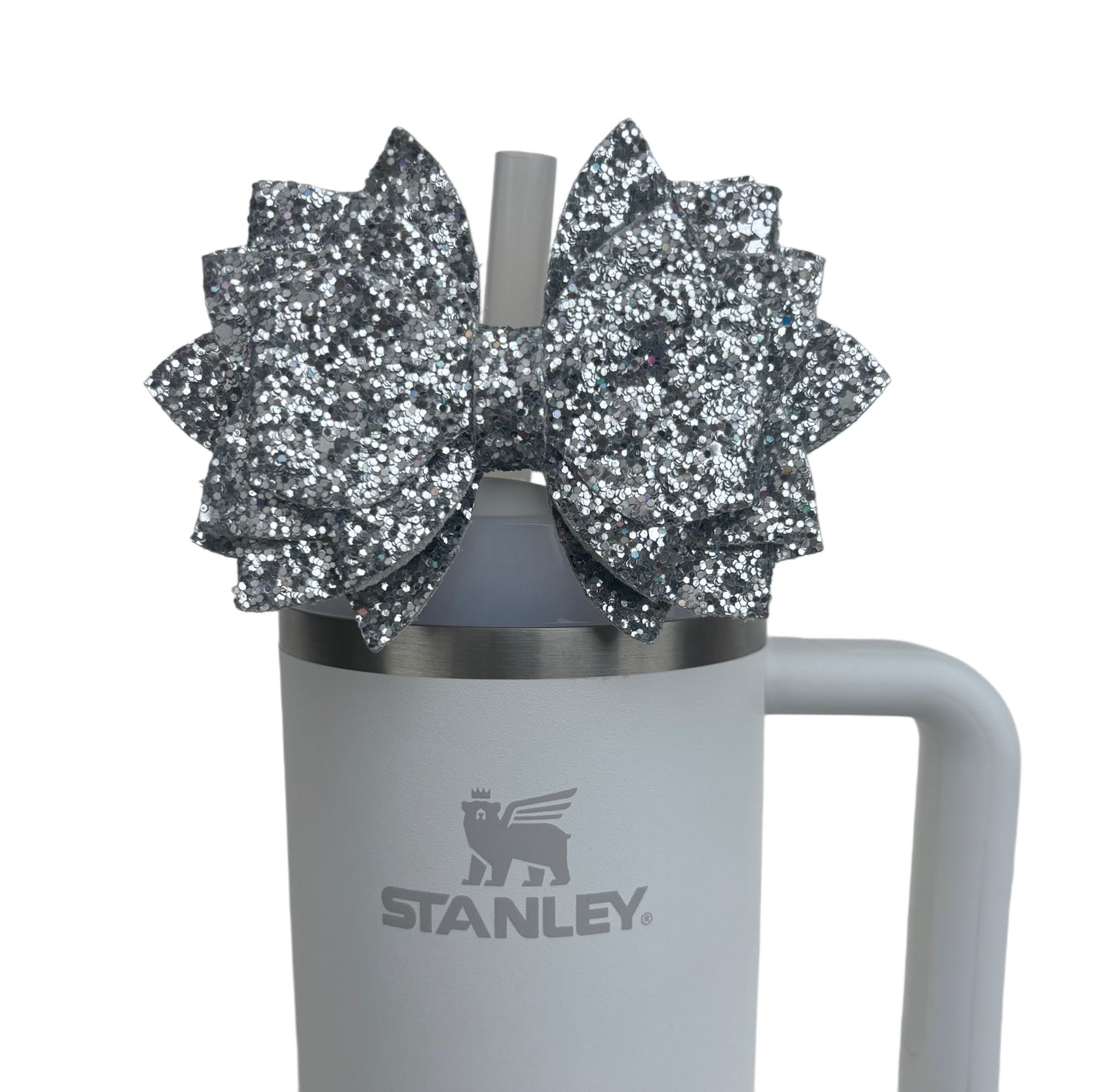 Silver Lining Glitter Bow Straw Topper