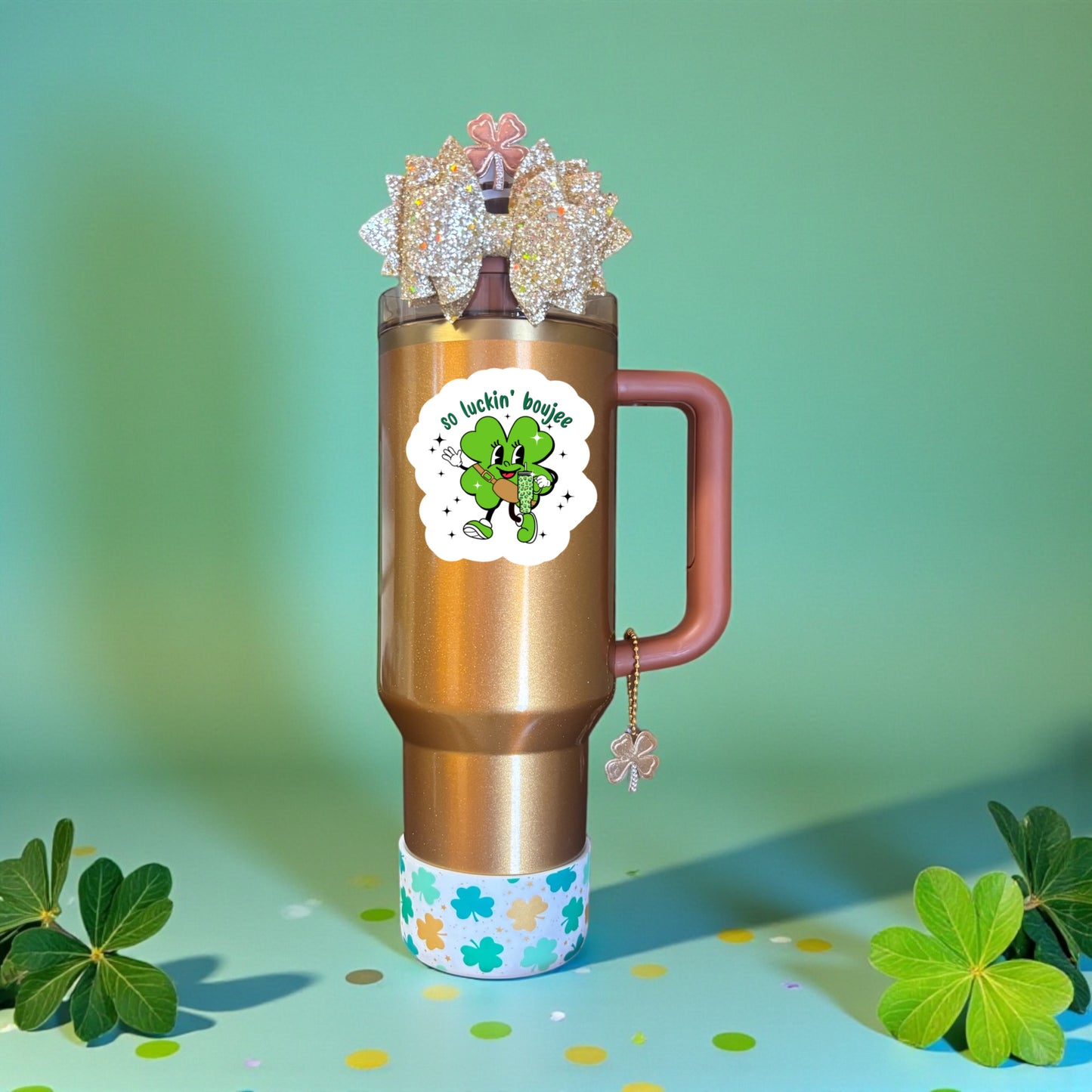 Aimant pour gobelet représentant un Père Noël léopard