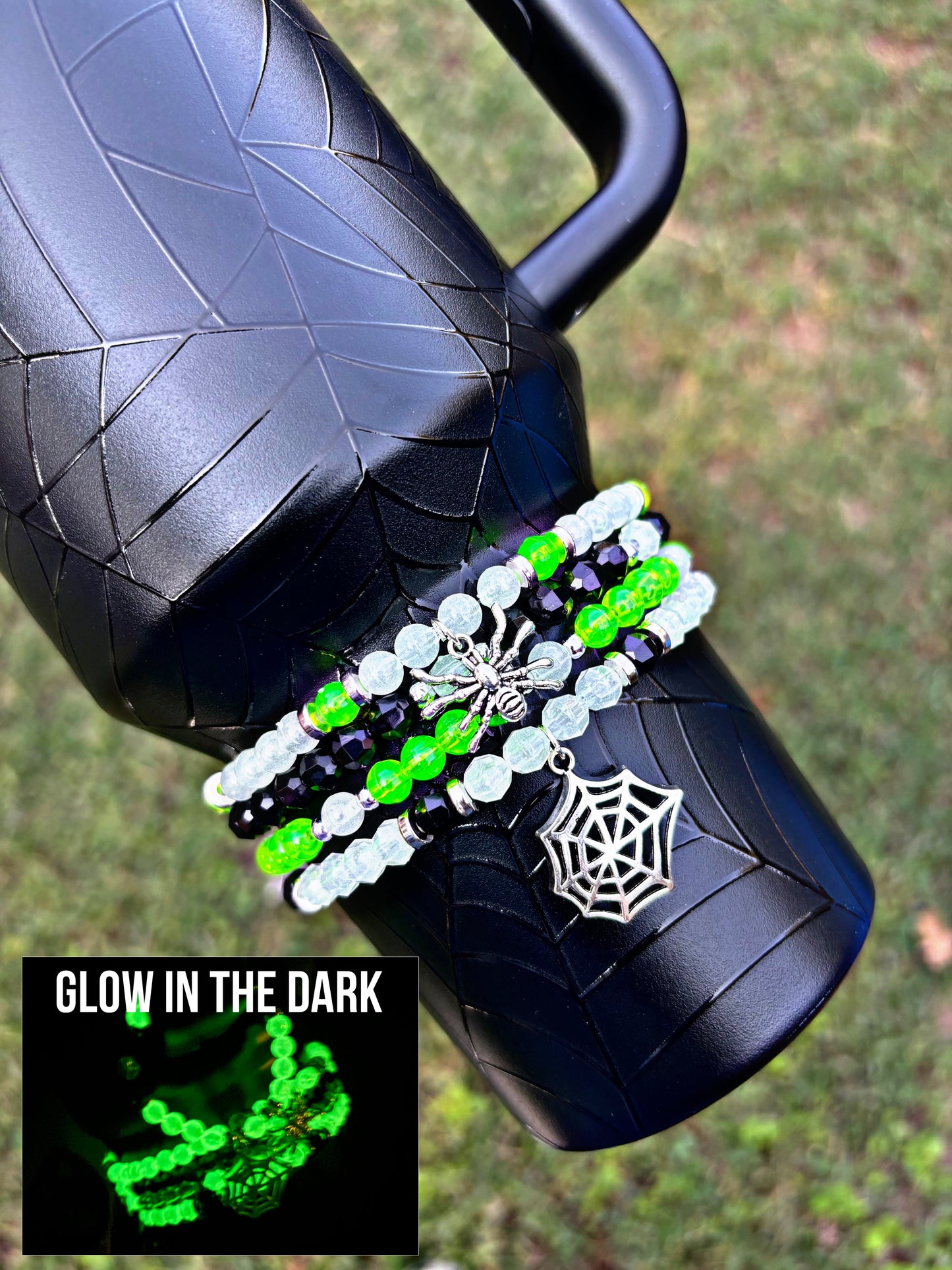 Web Glow Cup Bracelets. GLOWS IN THE DARK!