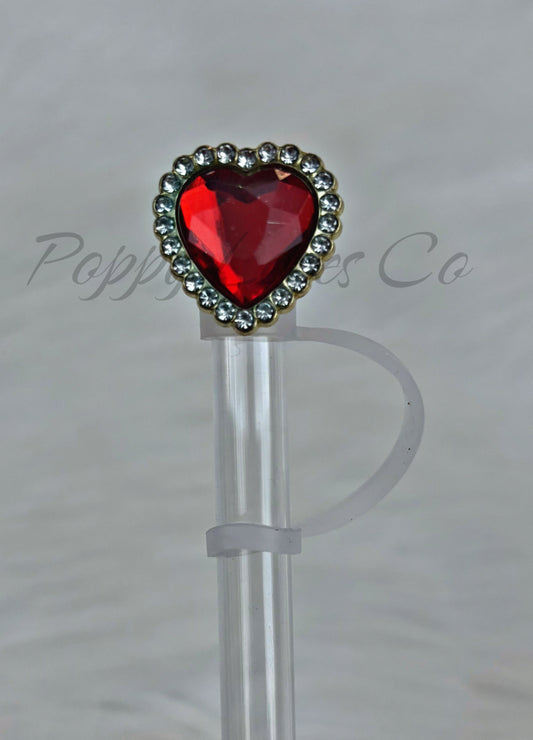 Ruby Heart Deluxe Metal Straw Topper Gold