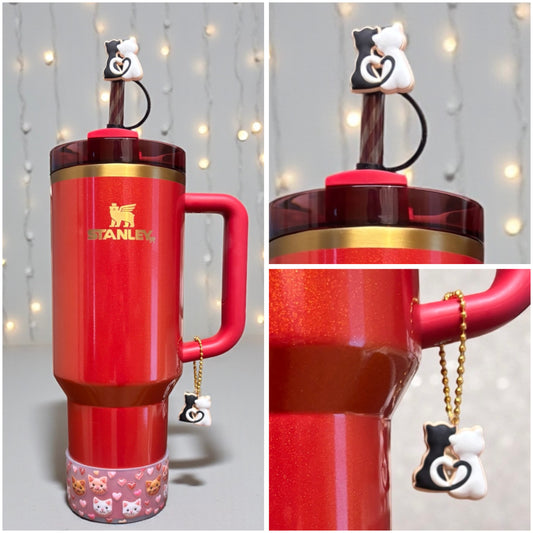 Black & White Cats Straw Topper & Handle Charm Bundle