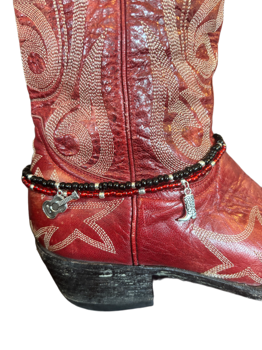 Cowgirl Boot Bracelet with Guitar and Boot Charms. Choose your band colors!