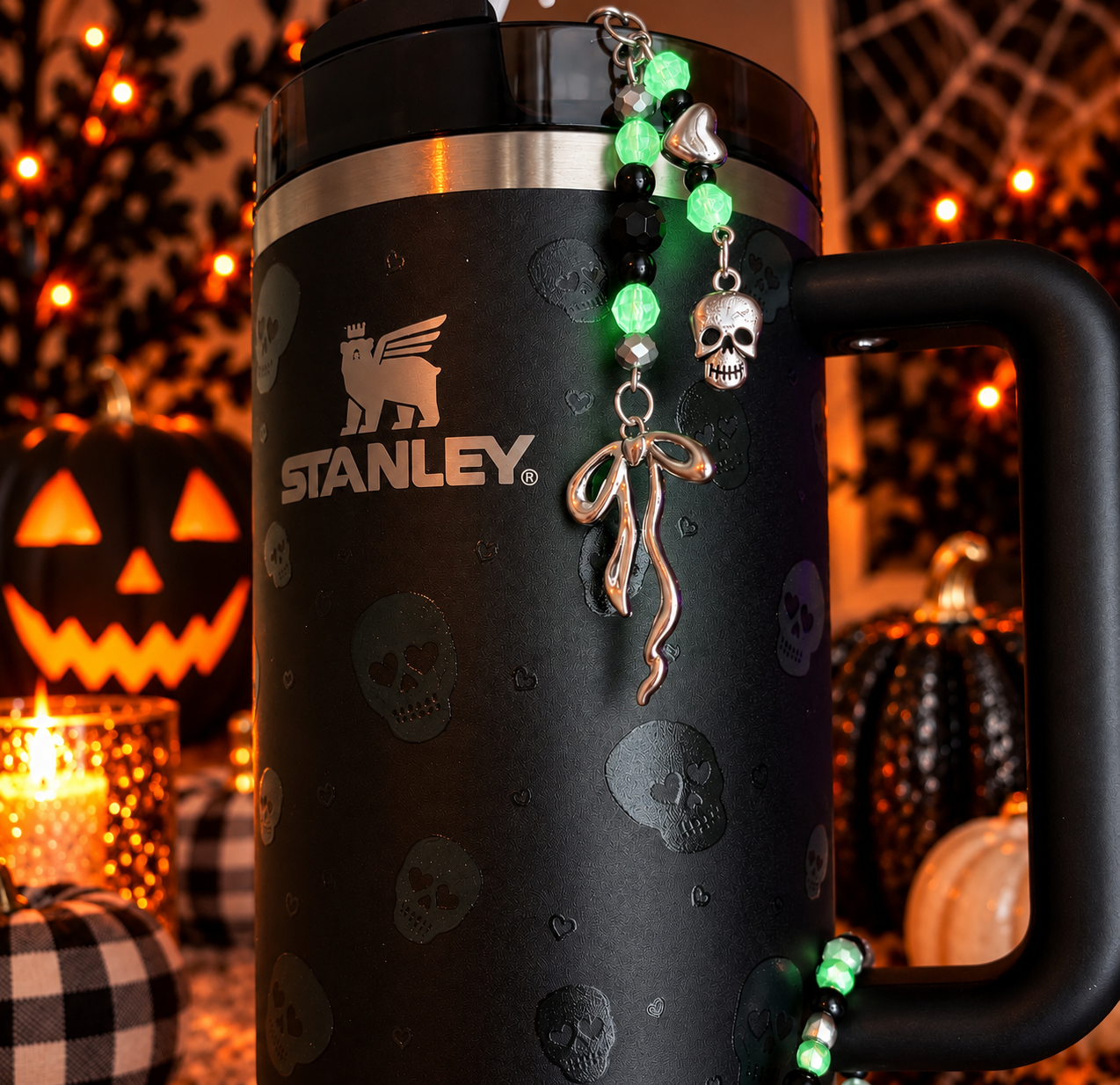 Sweetheart Skulls Dangle Charm~Translucent Beads Glow in the Dark