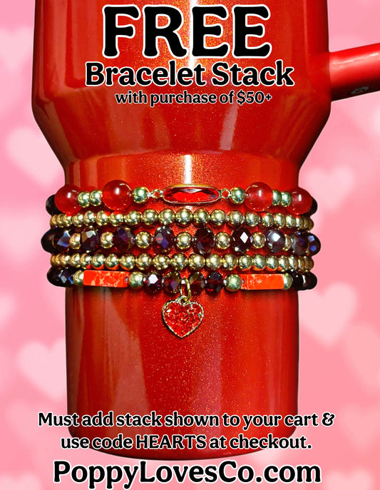 Ruby Valentina Cup Bracelets. FREE DIRECTIONS:MUST ADD $50 worth of other items to your cart in addition to this bracelet set and use code HEARTS at checkout!